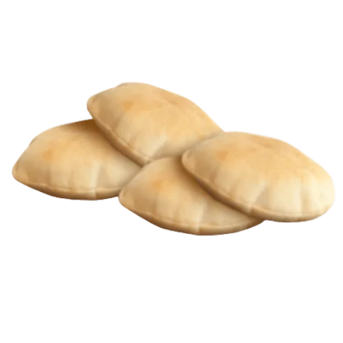 أربع قطع من الخبز العربي الطازج.