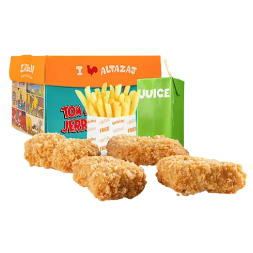 وجبة ناجتس للأطفال تضم ٤ قطع ناجتس وبطاطس وعصير.